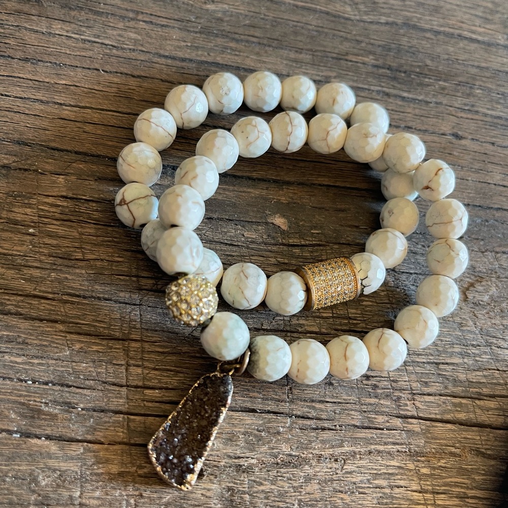 White marble looking beaded bracelets